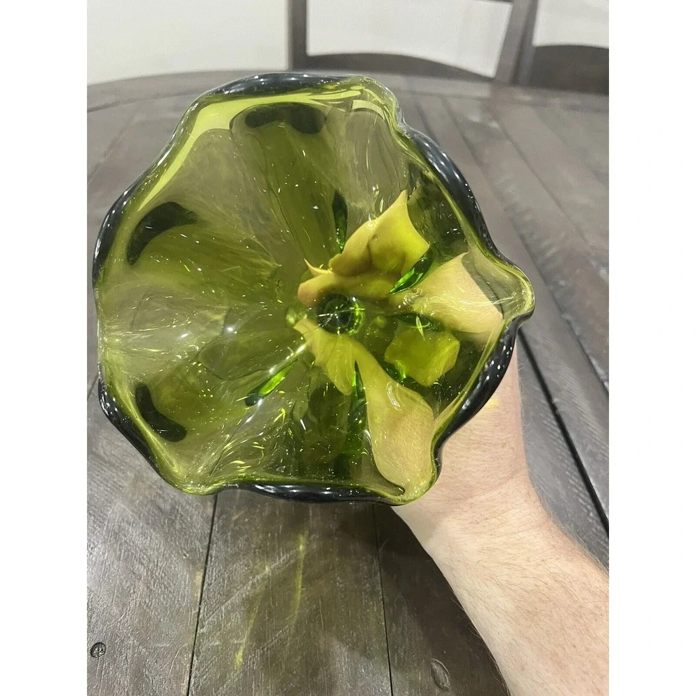 Viking Green Swung Glass‎ Handkerchief Vase 5.75